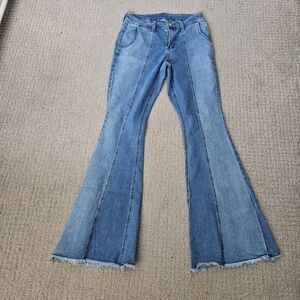 Anthropologie Hydraulic Murray Flare Jeans Hippie Bohemian Long Fringe Size 8